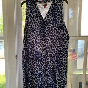 Vince Camuto Navy and White Leopard Print Midi Dress